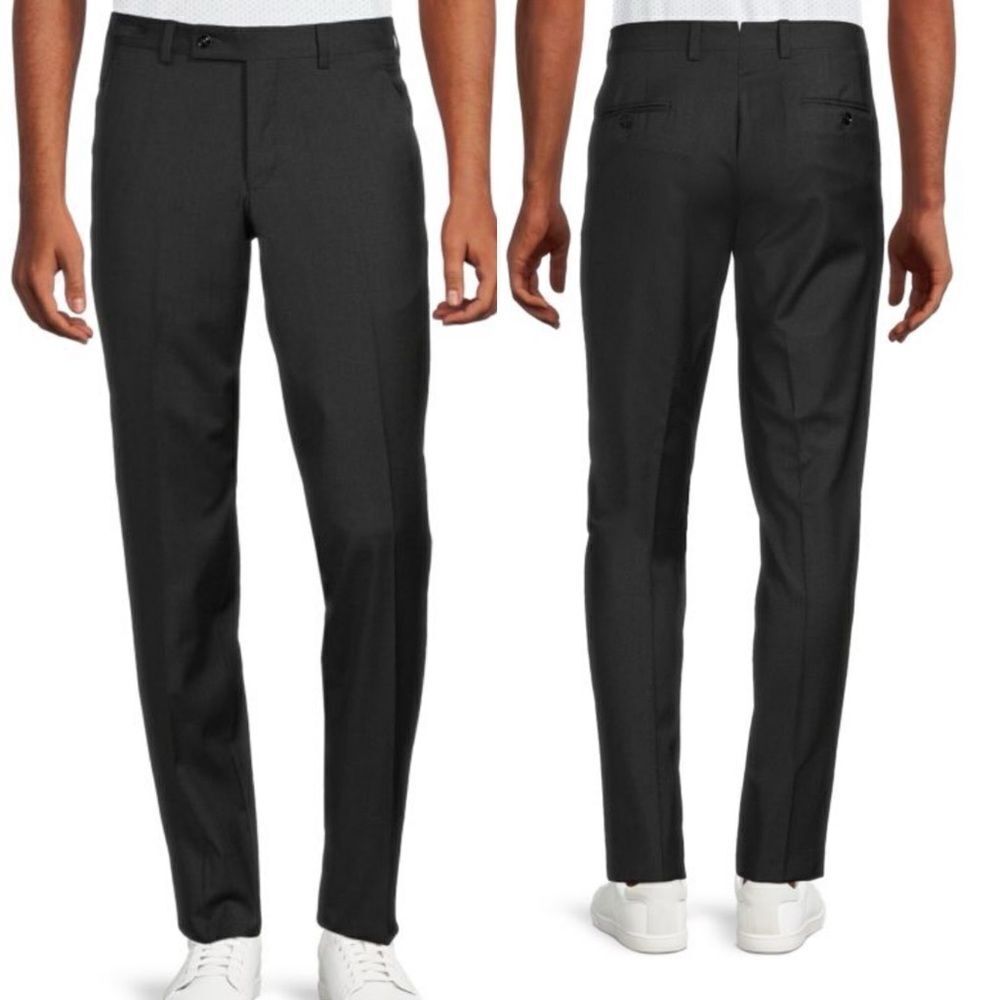 TED BAKER LONDON Charcoal Grey Jerome Textured Wool Modern-Fit Dress Pants-34R